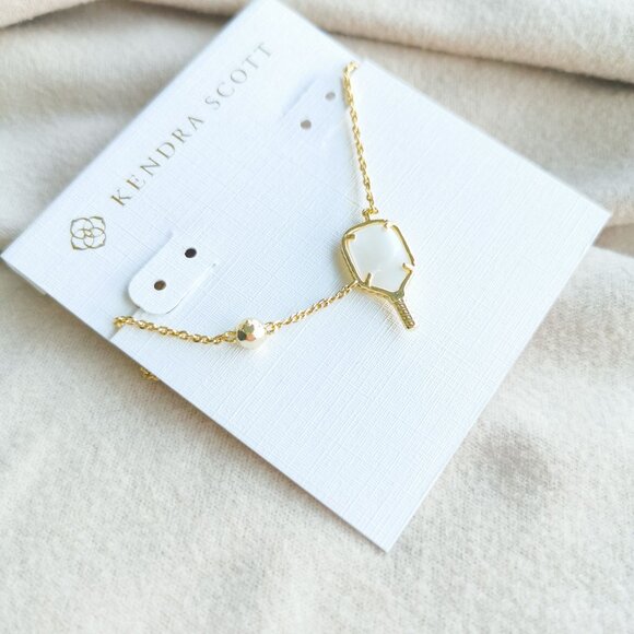 Kendra Scott Pickleball Ivory Mother-of-Pearl Necklace Gold - Picture 2 of 3